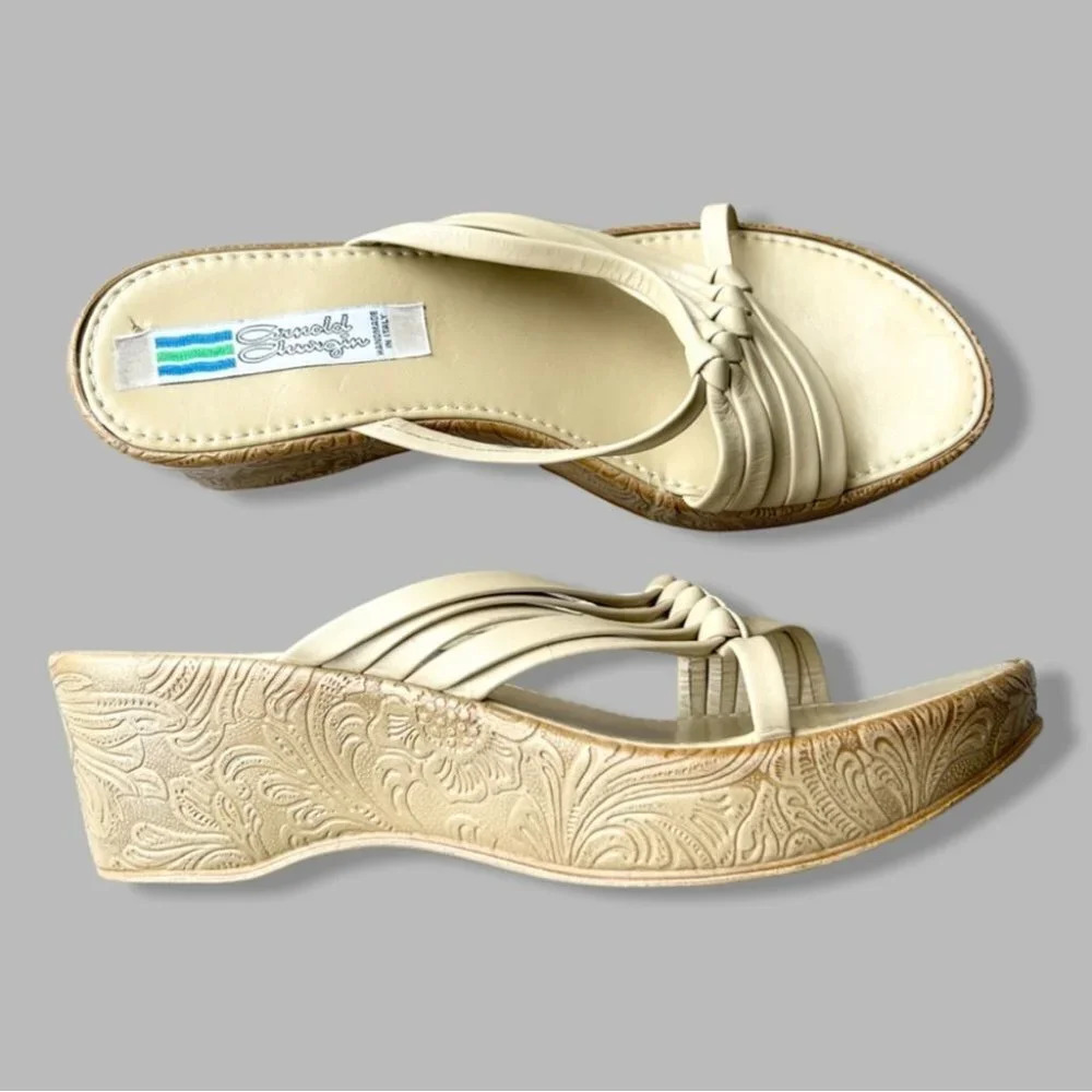 Vintage Arnold Churgin Woven Leather  Platform Sandal Hand Made in Italy